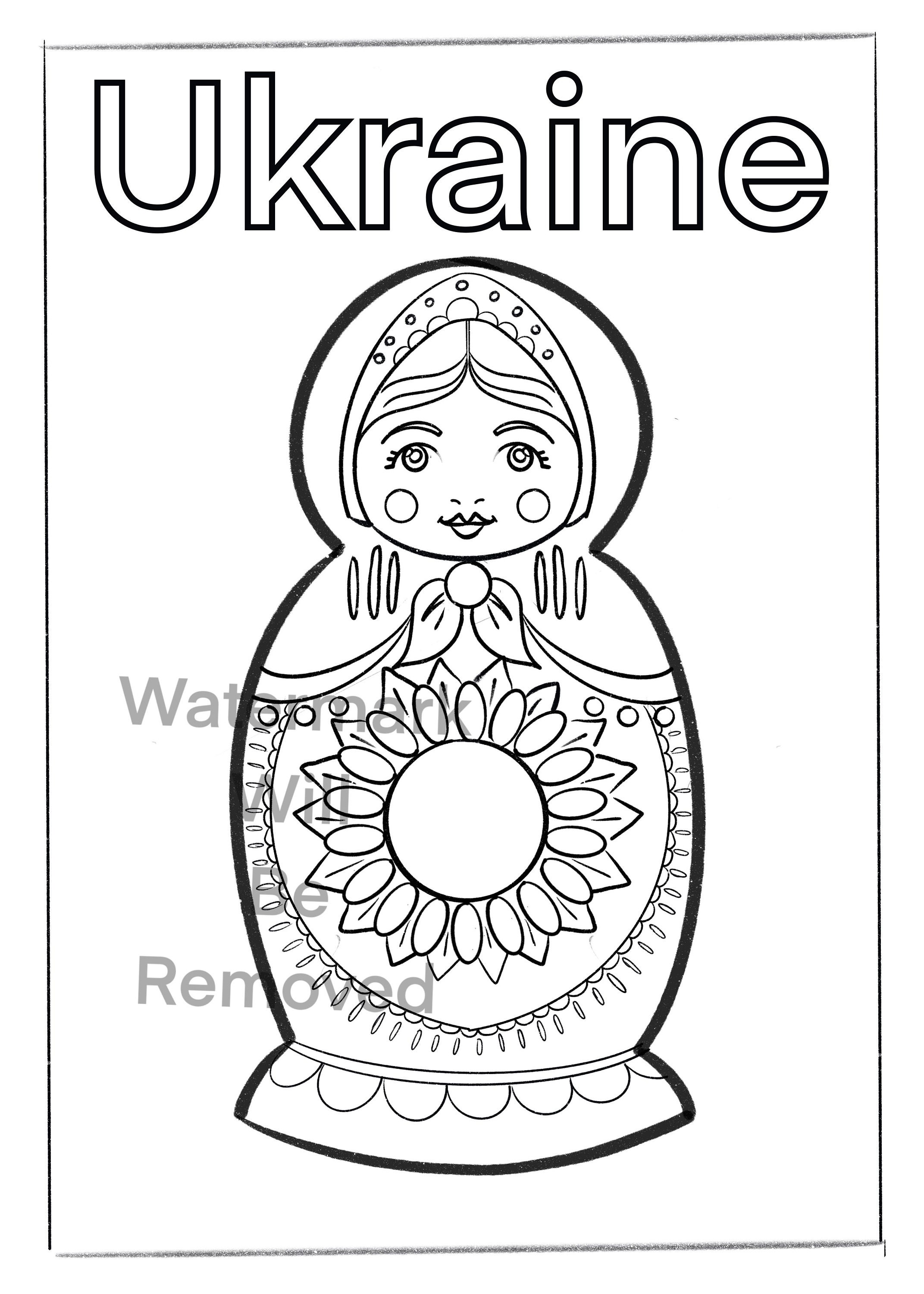 Ukraine coloring page for kids instant download stacking doll with sunflowers activity sheet homeschool elementary preschool curriculum