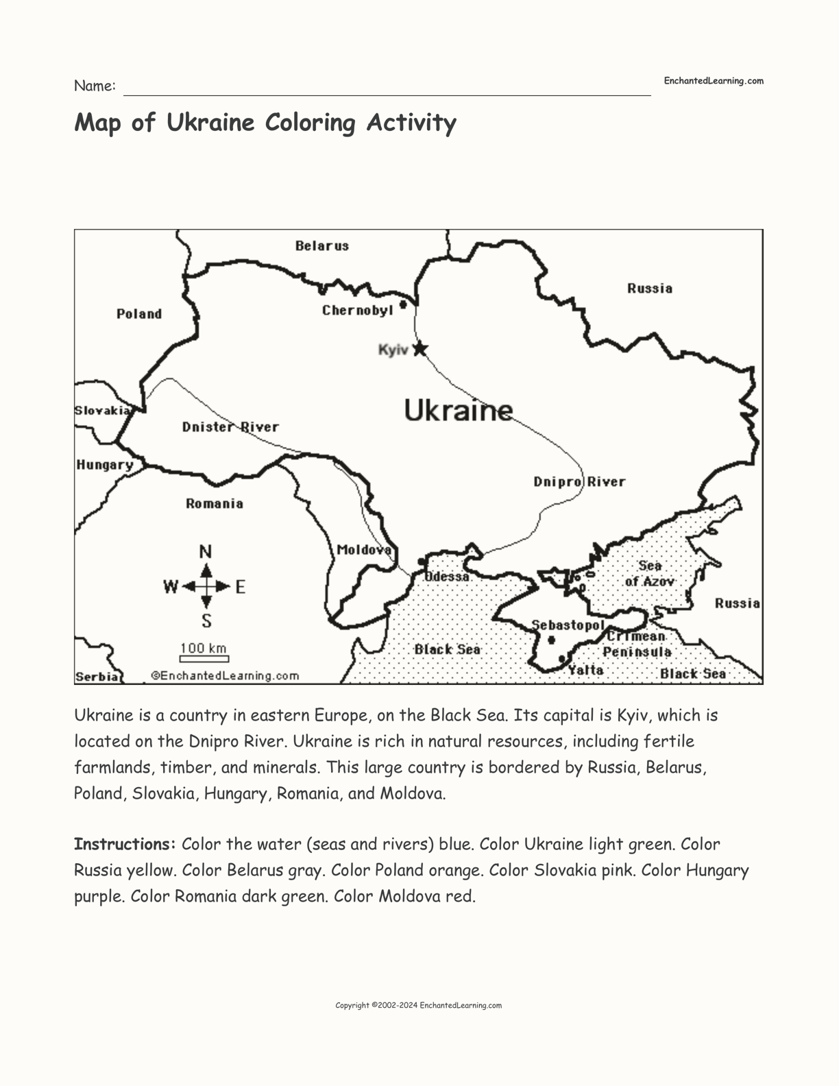 Map of ukraine coloring activity