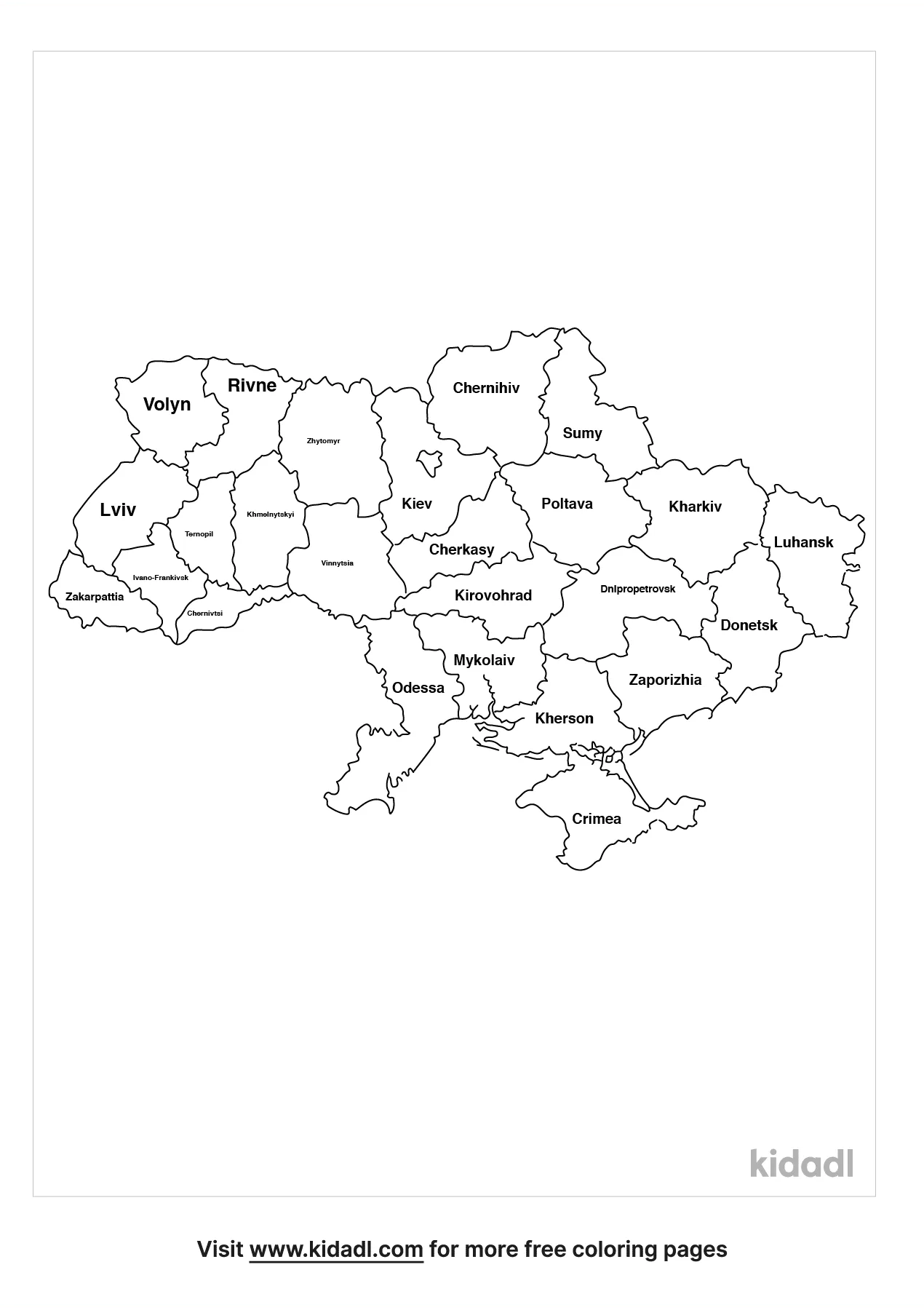 Free ukraine map with state names coloring page coloring page printables