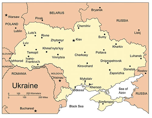 Ukraine map for powerpoint major cities and capital