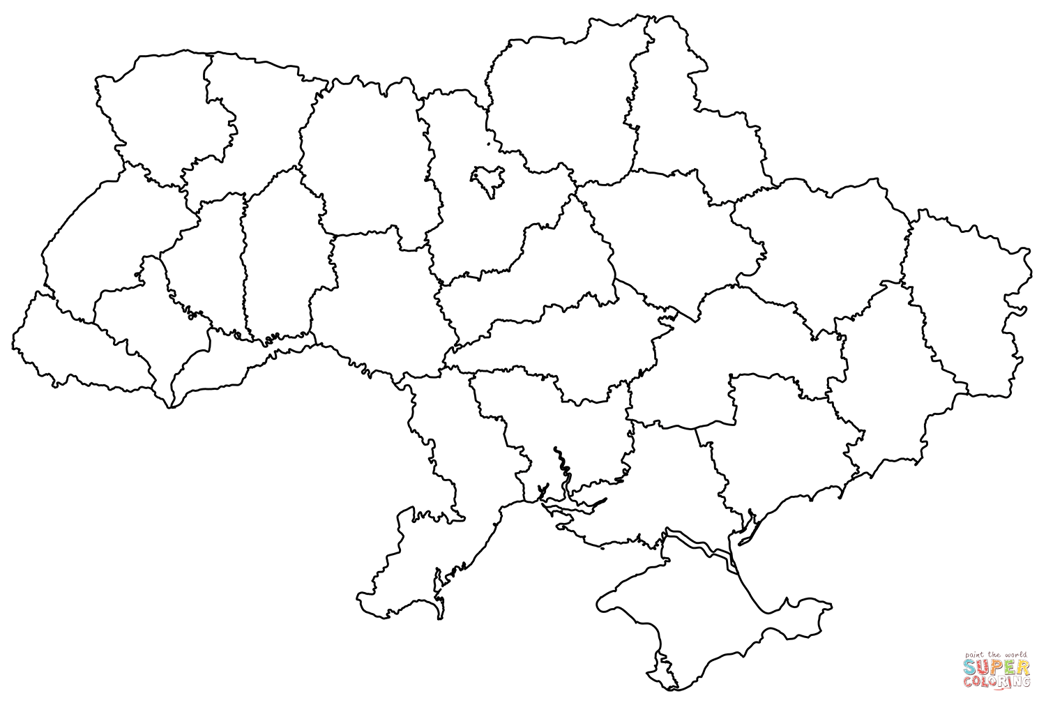 Outline map of ukraine with regions coloring page free printable coloring pages