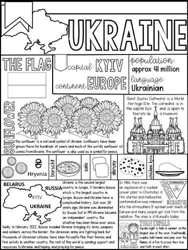 Ukraine colouring page free teaching resources