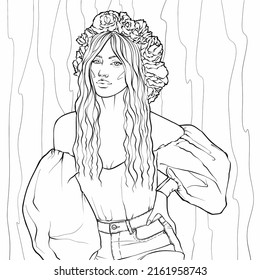 Hakuun beautiful ukrainian girl line art adult liittyvã vektorikuva rojaltivapaa