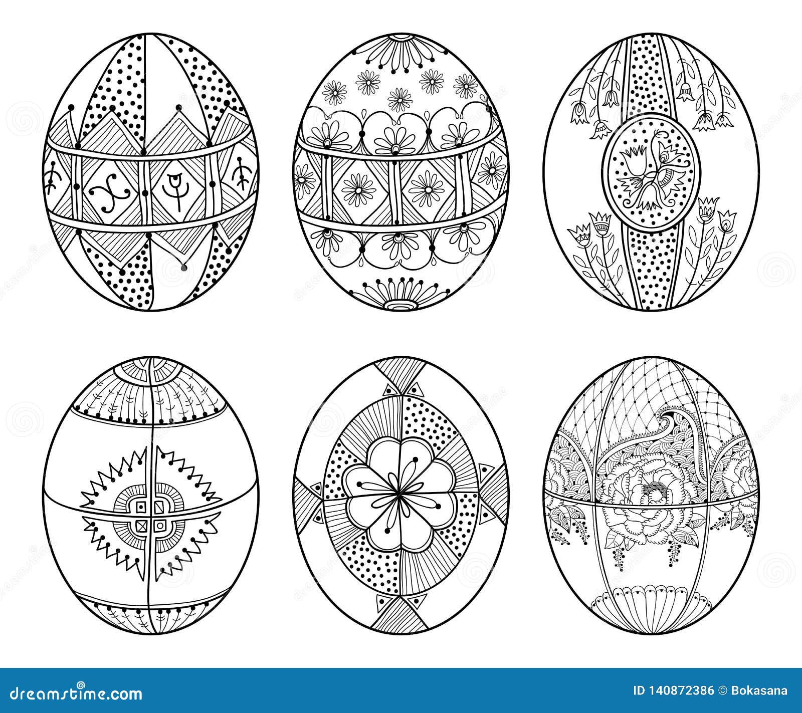 Vector set of outline ethnic ukrainian easter egg pysanka in black isolated on white background traditional christian food stock vector