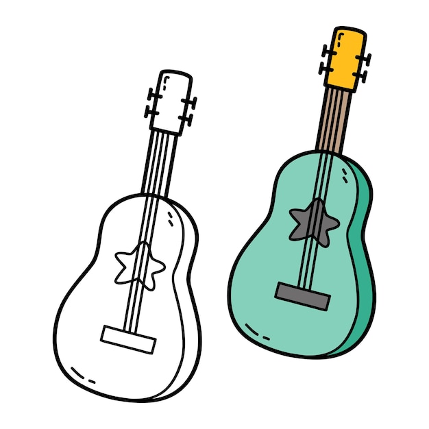 Premium vector illustration coloring page of doodle guitar