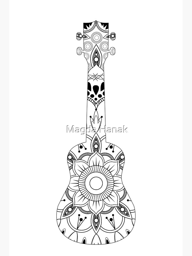 Mandala ukulele twist black and white minimalist design art board print for sale by magda hanak