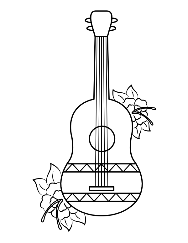 Printable ukulele and flowers coloring page