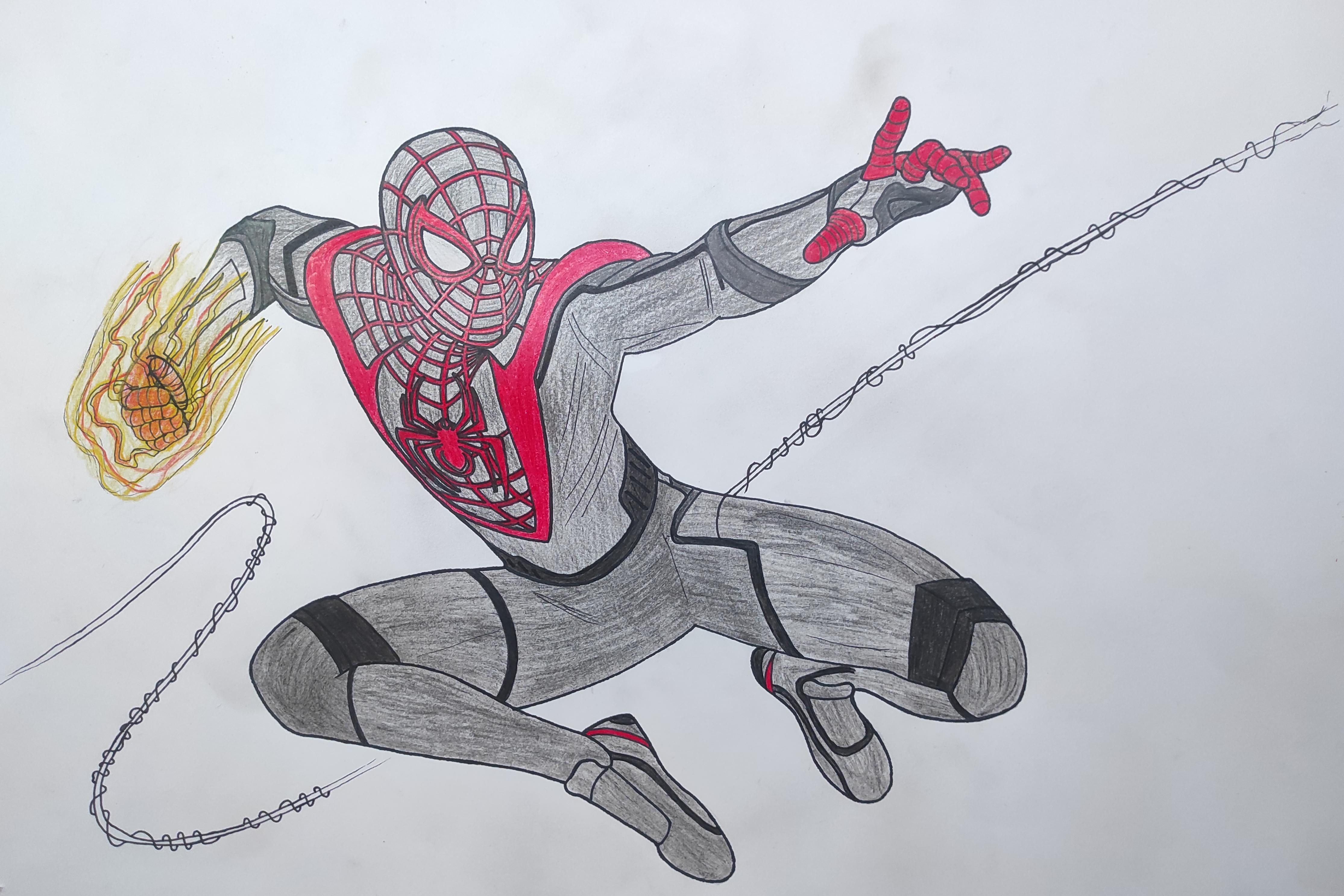 I drew miles morales from the new game for my brother for christmas he told me not to buy the game cause its expensive so i thought of this r spiderman