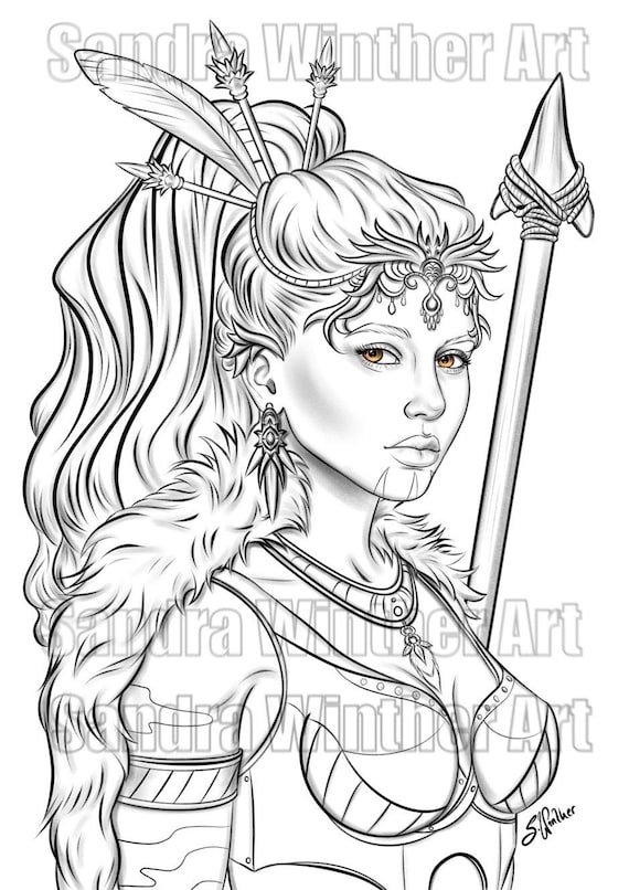 Warrior instant download coloring page