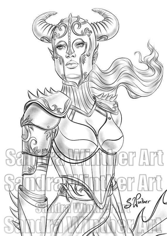 Nordic warrior printable digital coloring page