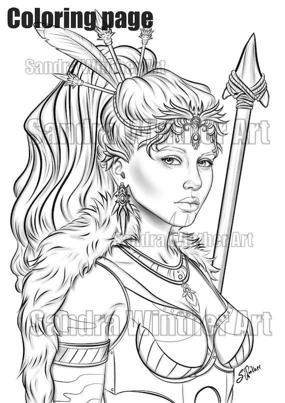 Warrior instant download coloring page