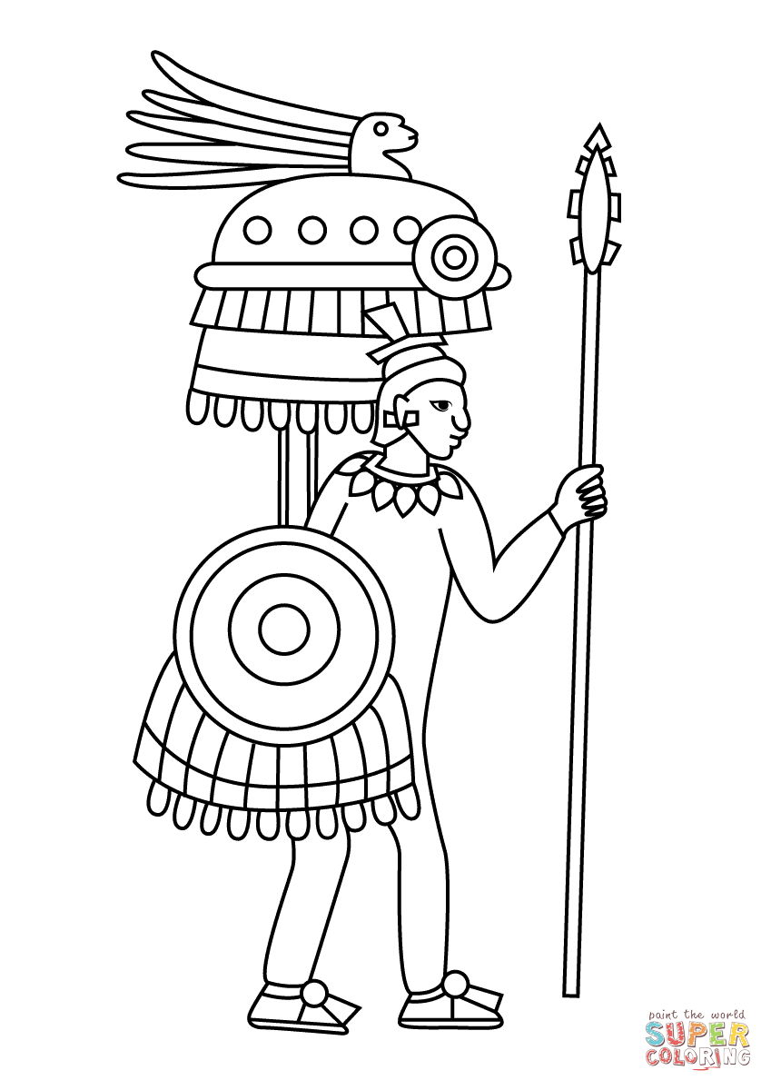 Aztec warrior depiction in codex mendoza coloring page free printable coloring pages