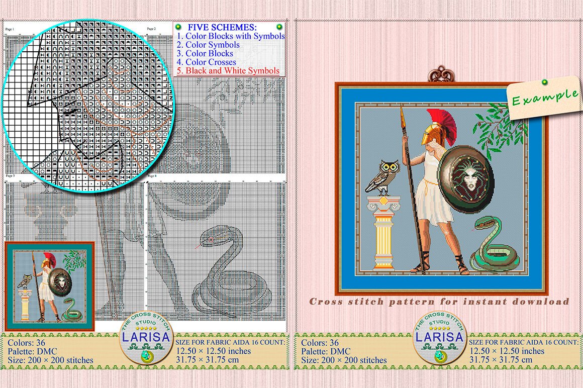 Athena cross stitch pattern warrior goddess minerva by larisastitch