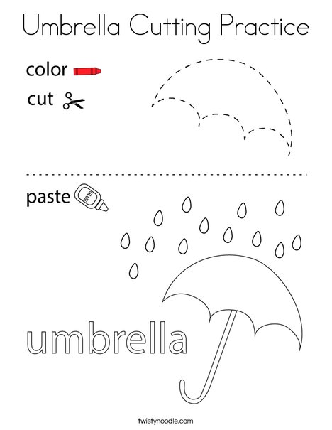 Umbrella cutting practice coloring page