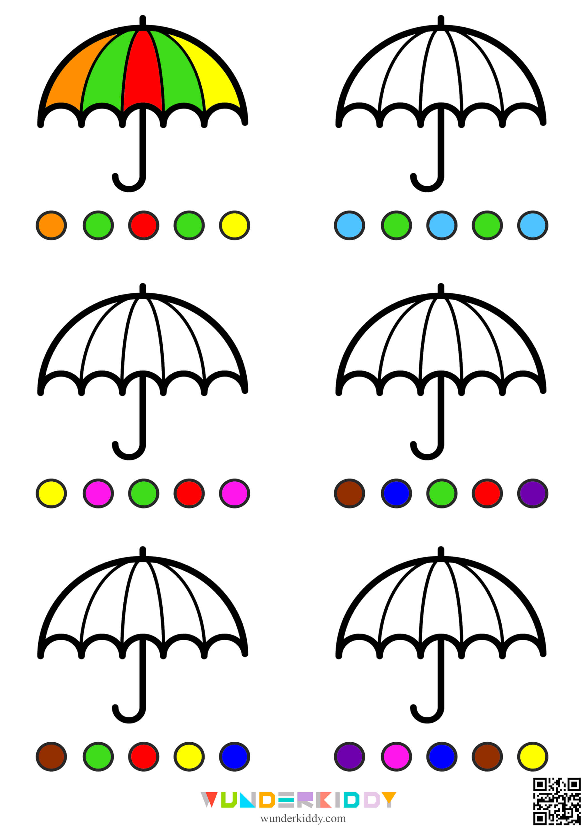 Printable coloring umbrella worksheet for toddlers