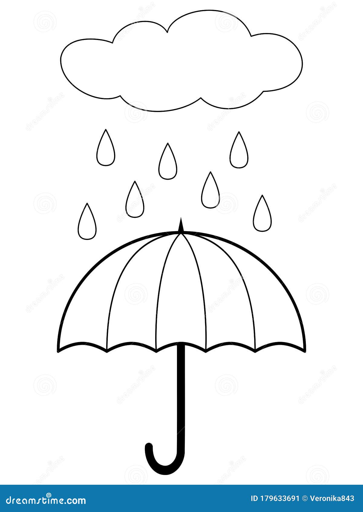 Umbrella and cloud with rain coloring book page for children stock vector