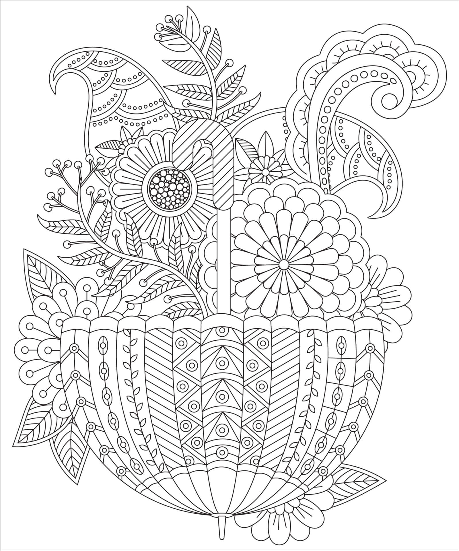 Umbrella with flowers mandala coloring page