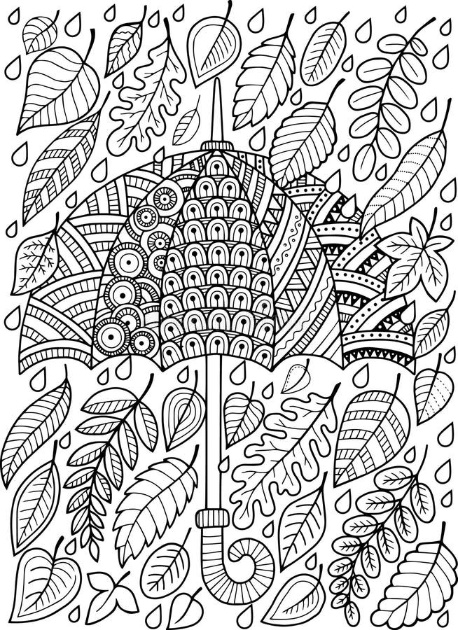 Hand draw doodle coloring page for adult i love autumn rain fashion umbrella style stock vector