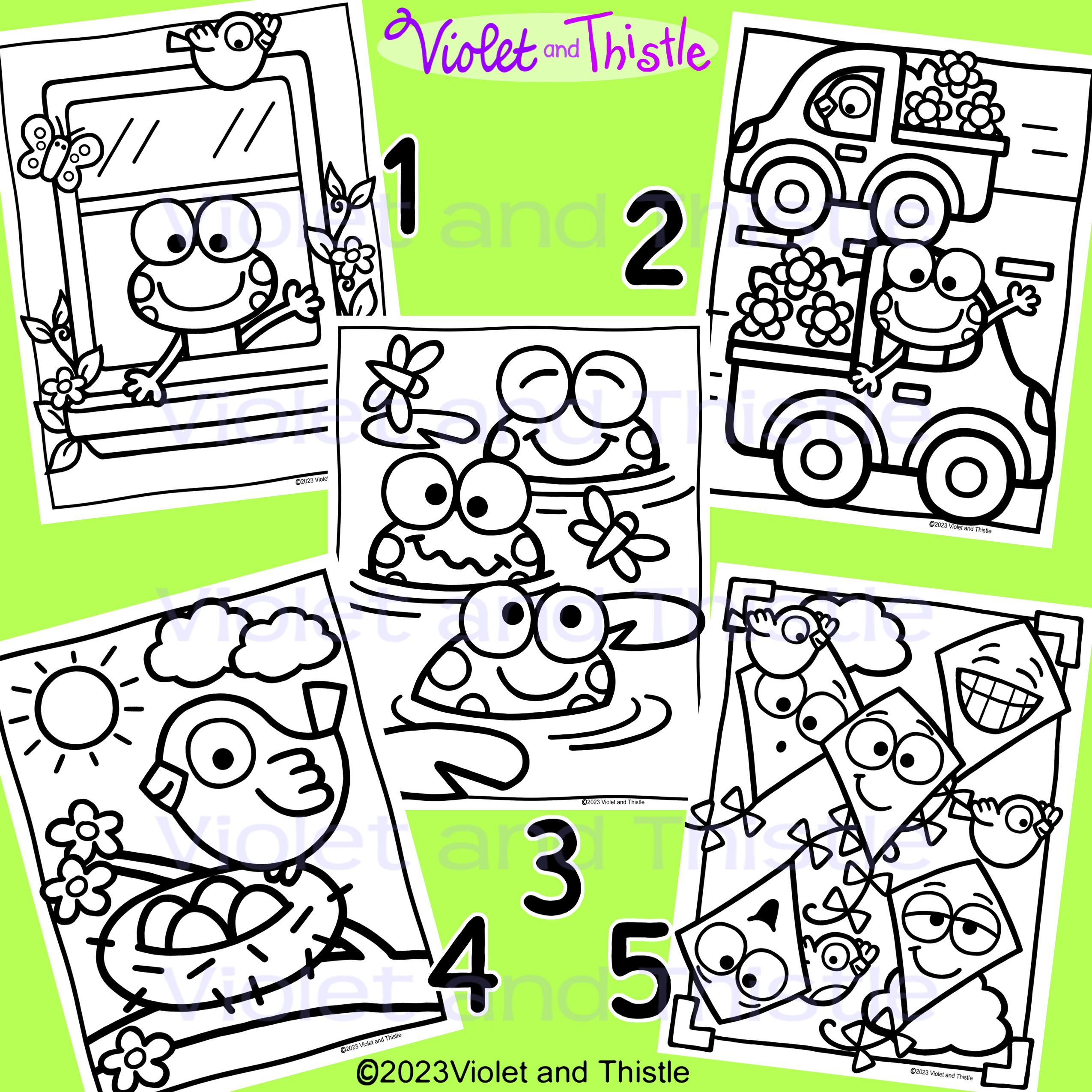 Spring coloring pages math activity cute butterflies umbrella kite truck frog bird nest egg flower made by teachers