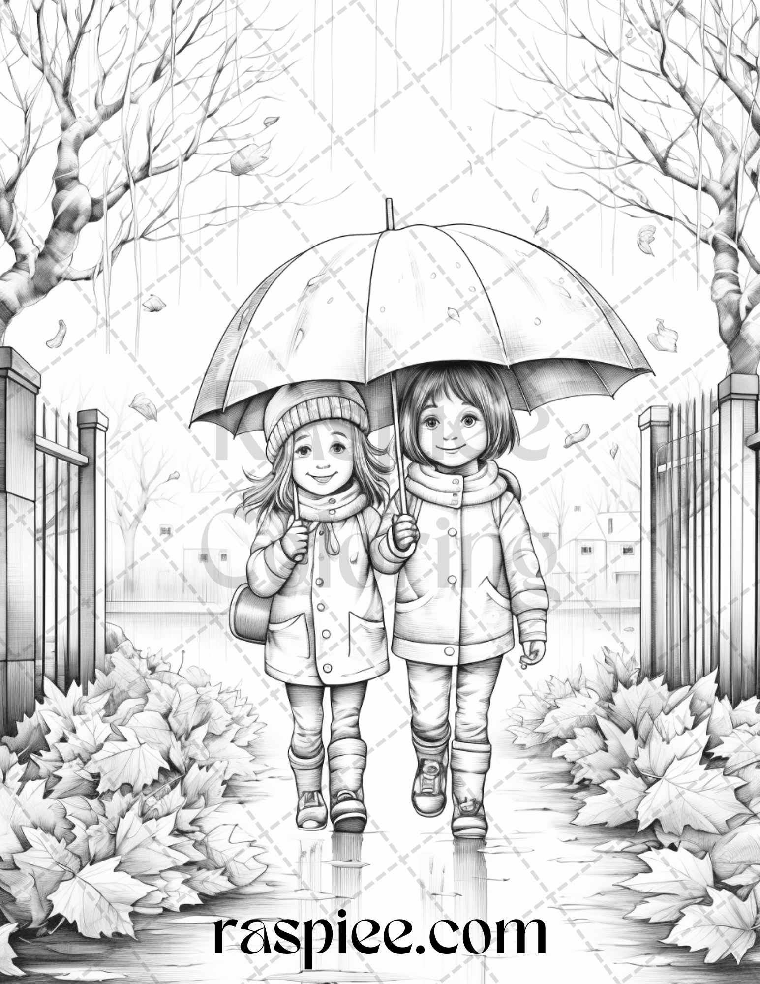 Rainy autumn day grayscale coloring pages printable for adults and â coloring