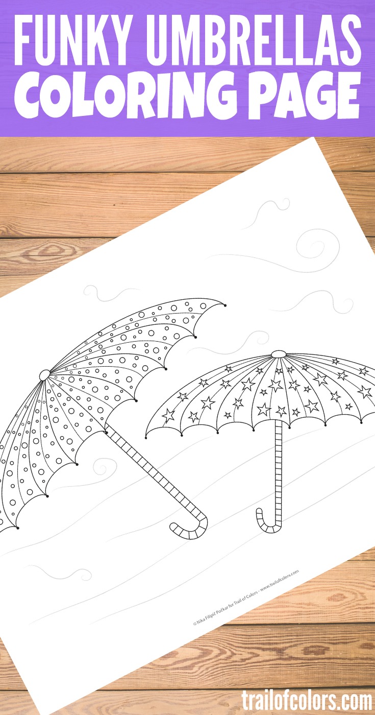 Funky umbrellas coloring page for kids