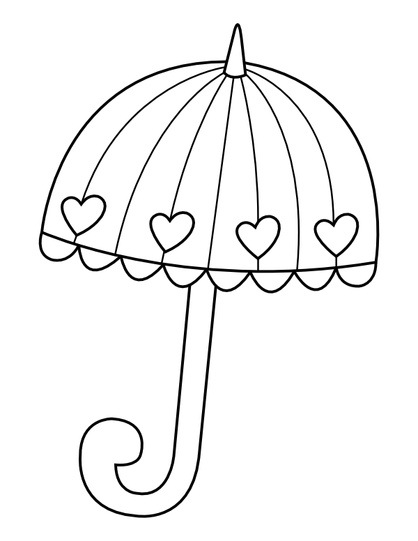 Printable heart umbrella coloring page