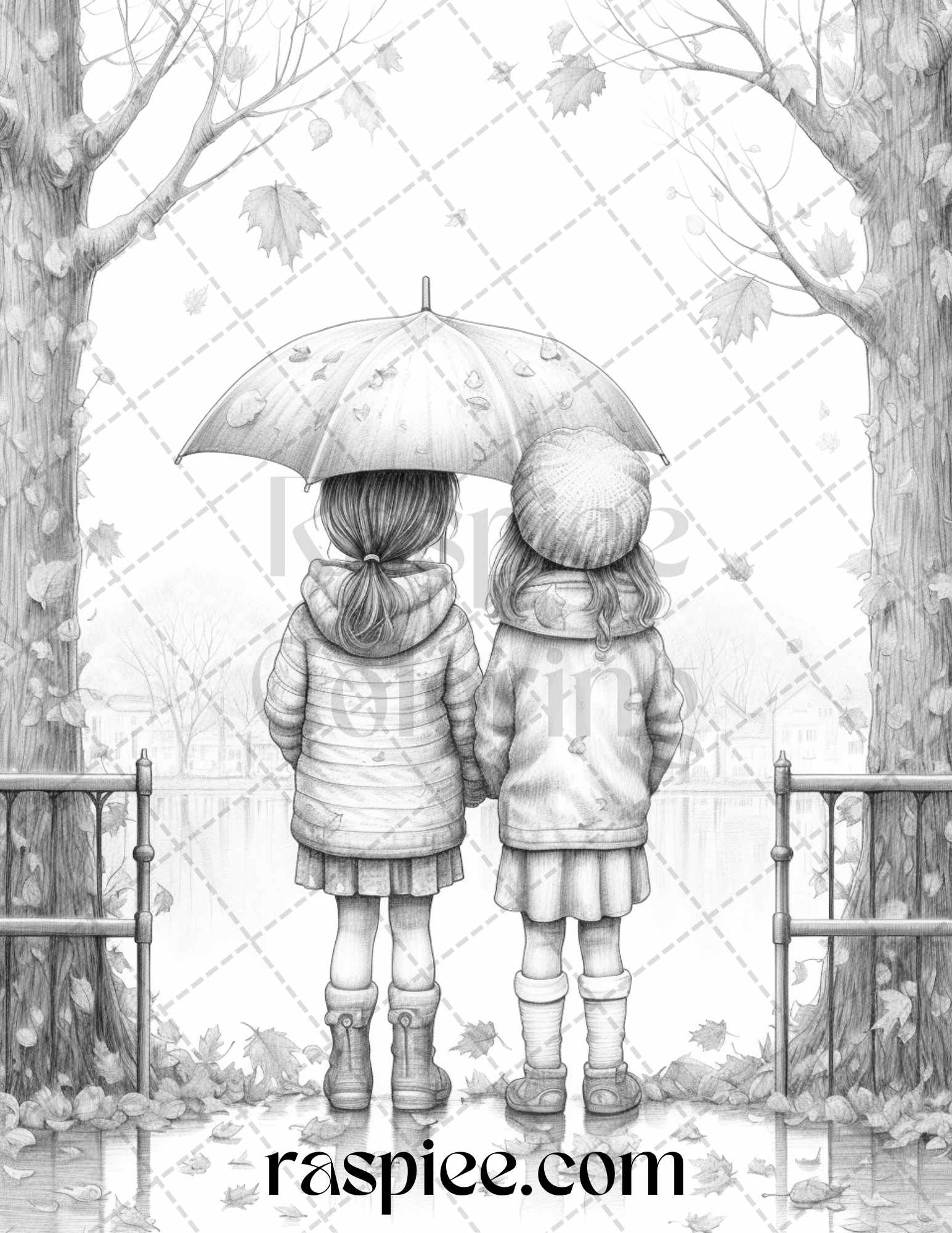 Rainy autumn day grayscale coloring pages printable for adults and â coloring