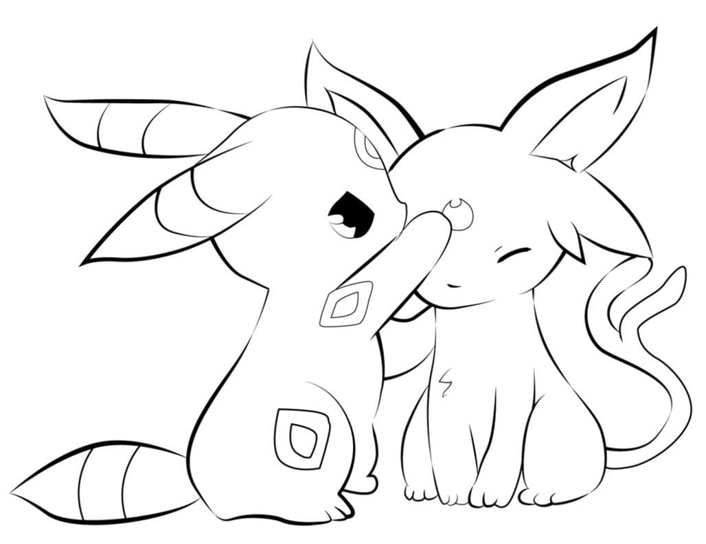 Cute umbreon and espeon coloring page