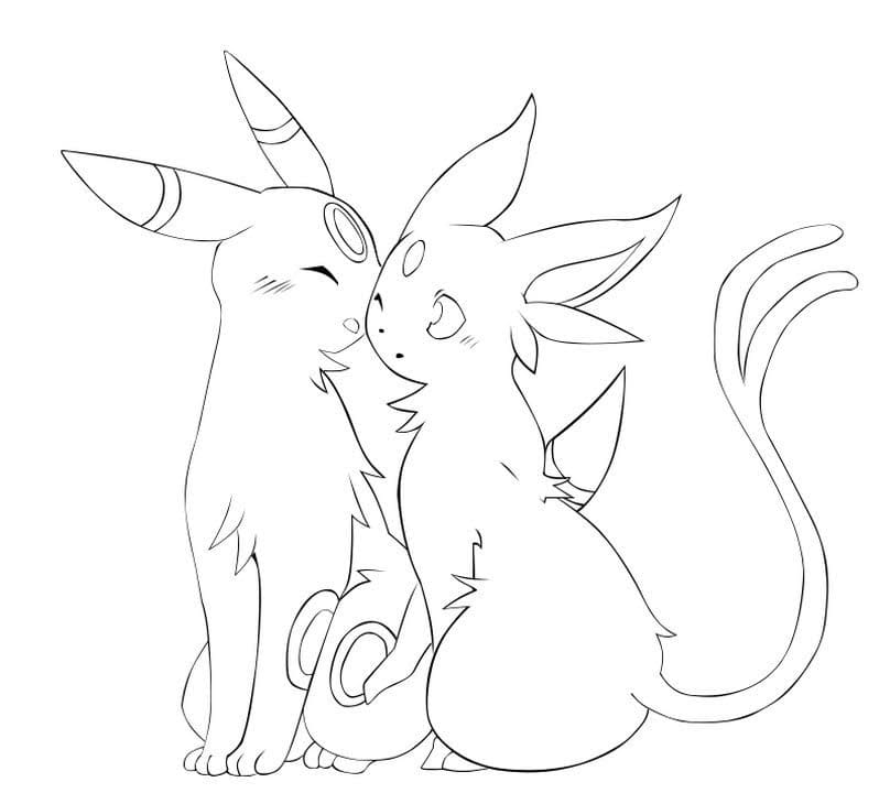 Adorable umbreon and espeon coloring page