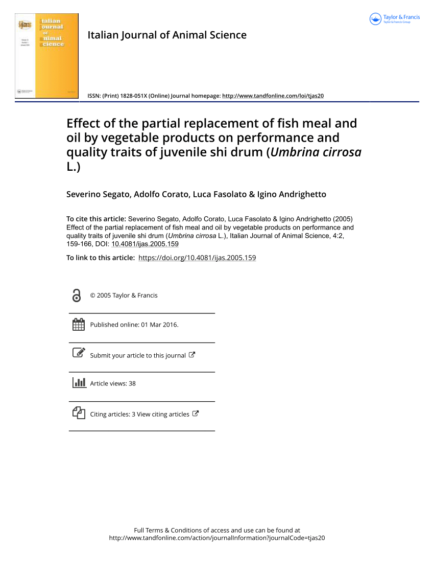 Pdf effect of the partial replacement of fish meal and oil by vegetable products on juvenile shi drum umbrina cirrosa l performance and quality traits