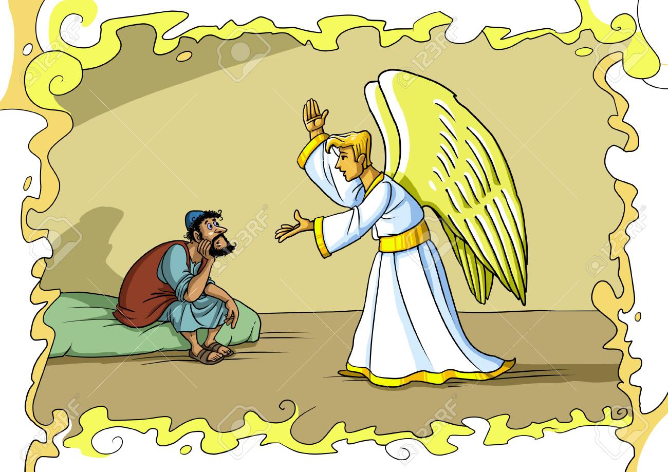 The angel gabriel es to joseph in a dream and asks him to accept mary and take care of jesus christ stock photo picture and royalty free image image