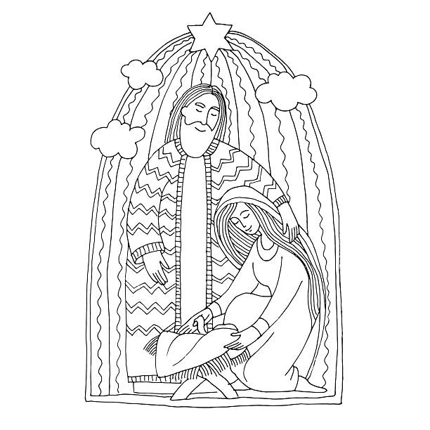 Virgin mary mother child jesus cartoon stock illustrations royalty