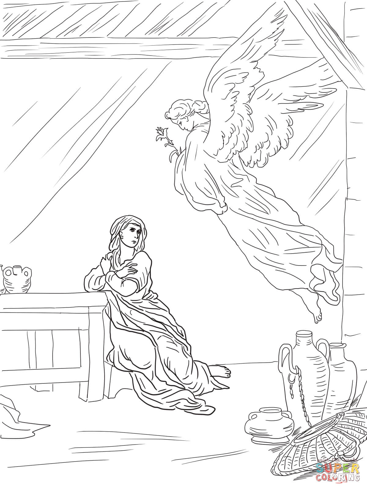 Angel gabriel visits mary coloring page free printable coloring pages