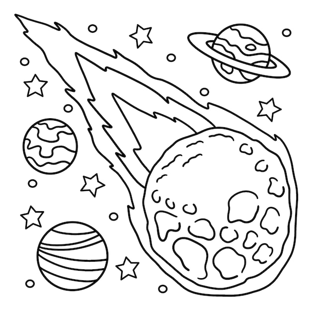 Premium vector falling asteroid coloring page for kids