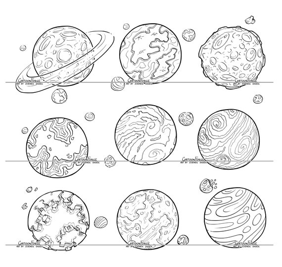 Conjunto de planetas lunas y asteroides espaciales dibujo digital descargar vector eps png jpg