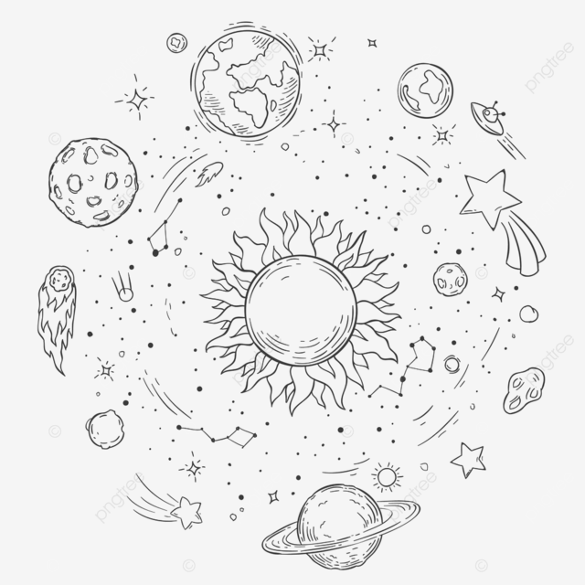 Dibujo de garabatear el sistema solar alrededor del asteroide png dibujos dibujo del sistema solar blanco arte lineal png y vector para dcargar gratis