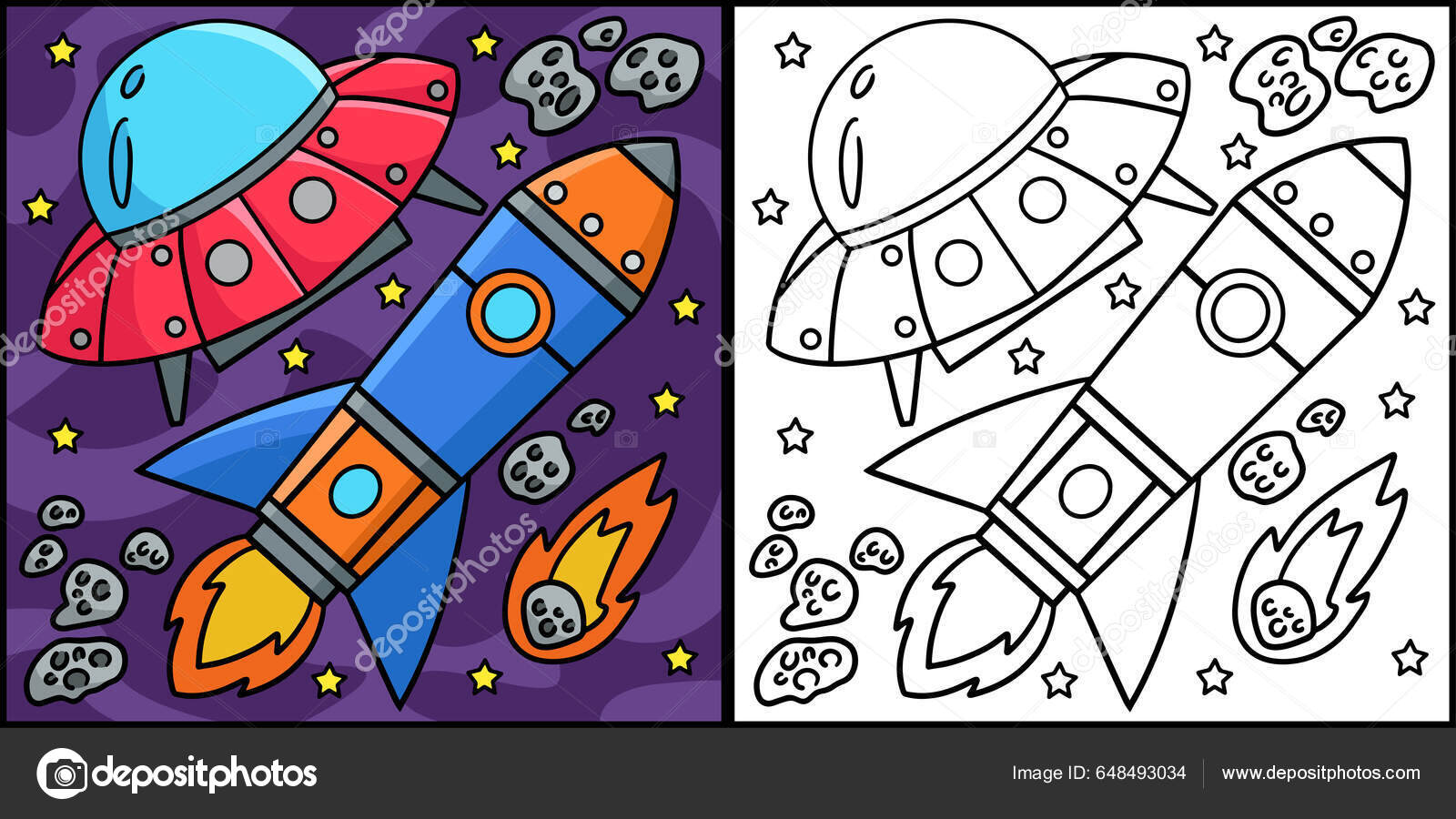 Esta pãgina para colorear muestra ovni una nave cohete espacio vector de stock por abbydesign