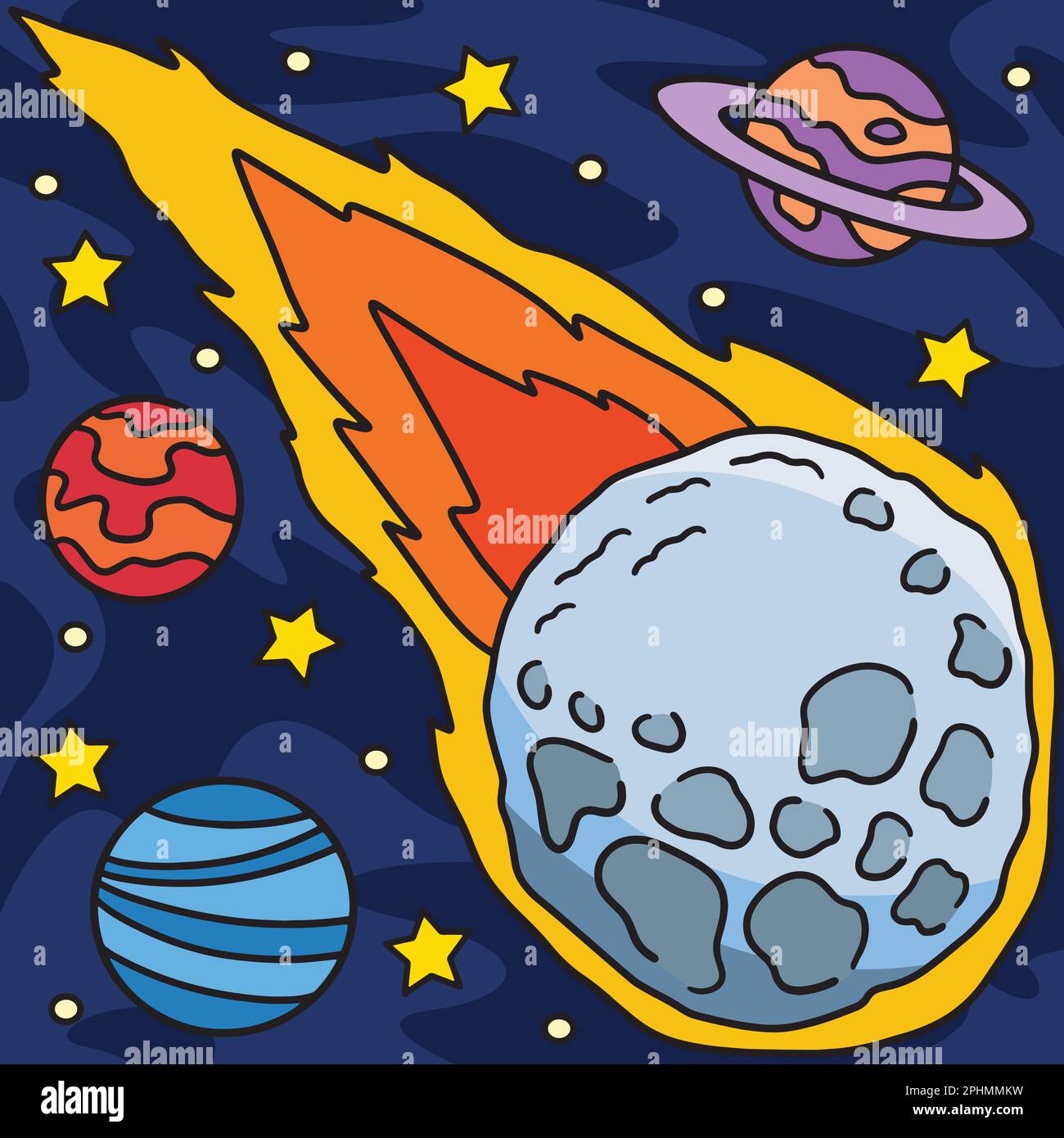 Falling asteroid colored cartoon illustration stock vector image art