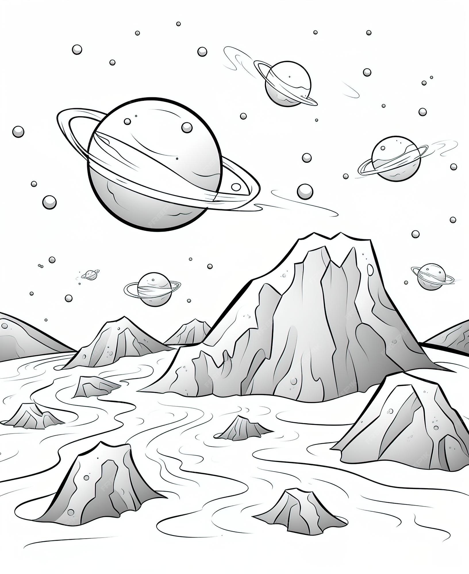 Dibujo de asteroid de dibujos animados delineado arte negrita vector premium