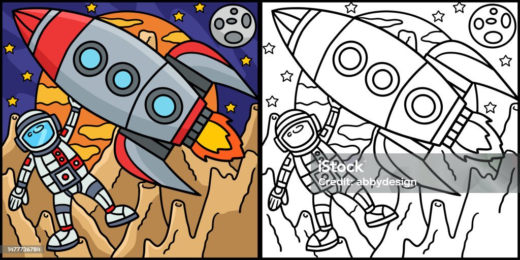 Ilustraciãn de astronauta space rocket ship coloring illustration y mãs vectores libres de derechos de arte