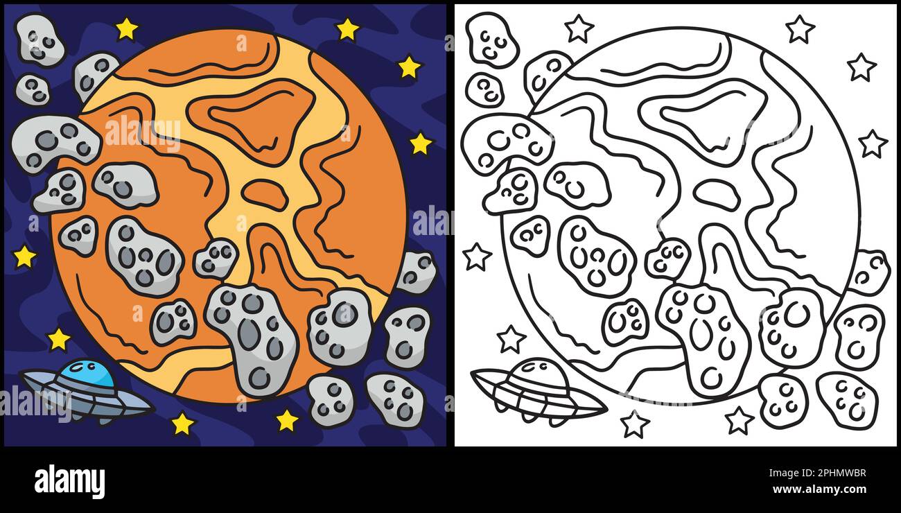 Ufo y asteroide en el pacio para colorear ilustraciãn imagen vector de stock