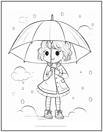 Girl with umbrella coloring page print it free