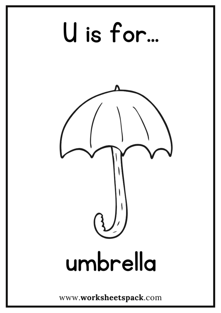 U is for umbrella coloring page free umbrella flashcard for kindergarten