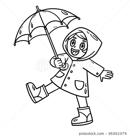 Spring girl with umbrella isolated coloring page