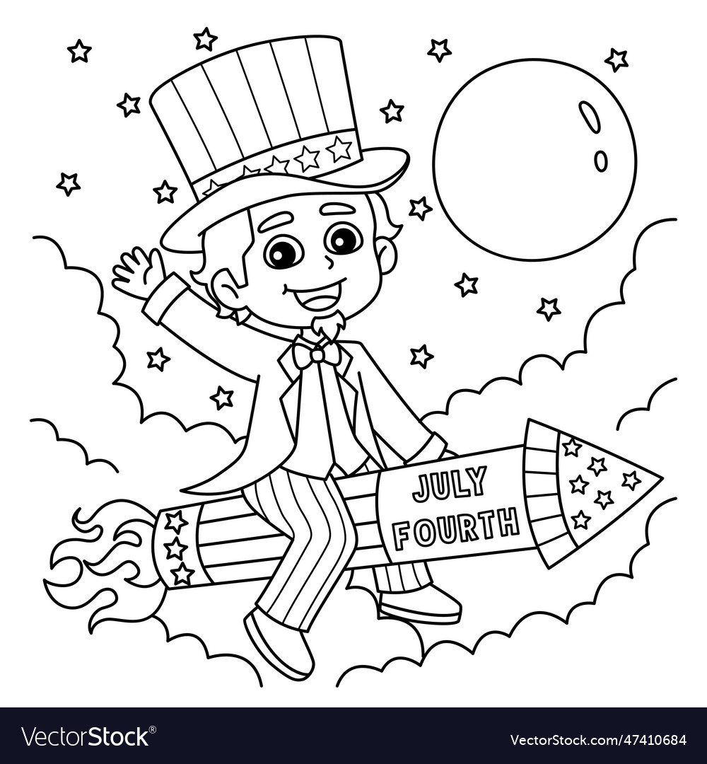 Th of july uncle sam coloring page for kids vector image