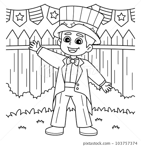 Th of july kid dress up uncle sam coloring page