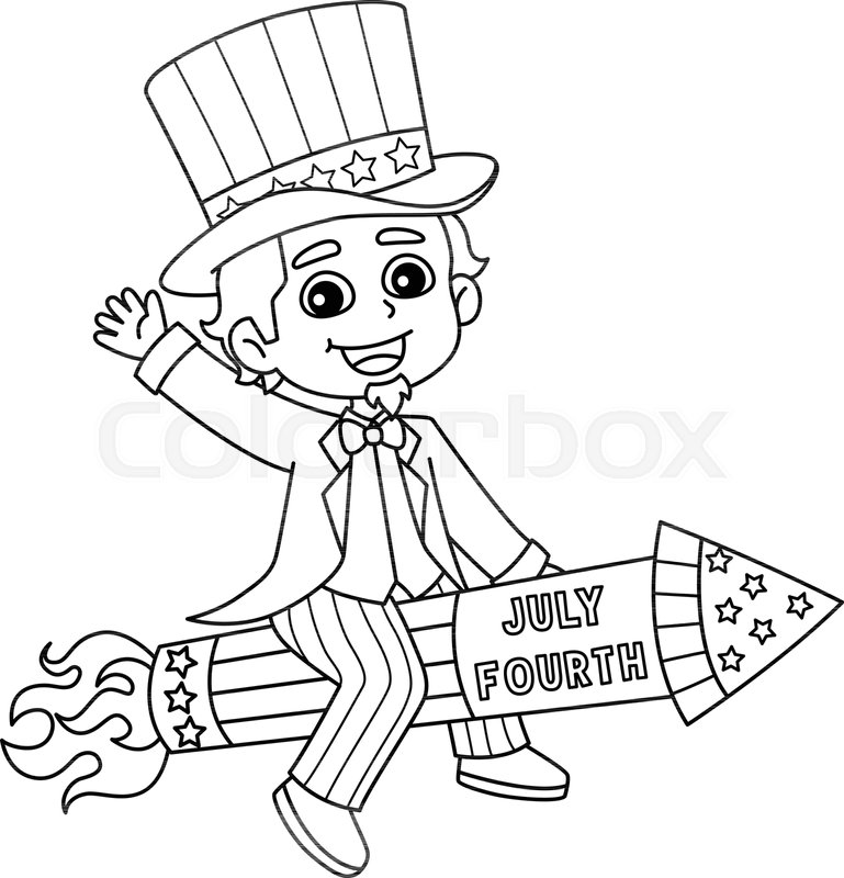Th of july uncle sam isolated coloring page stock vector
