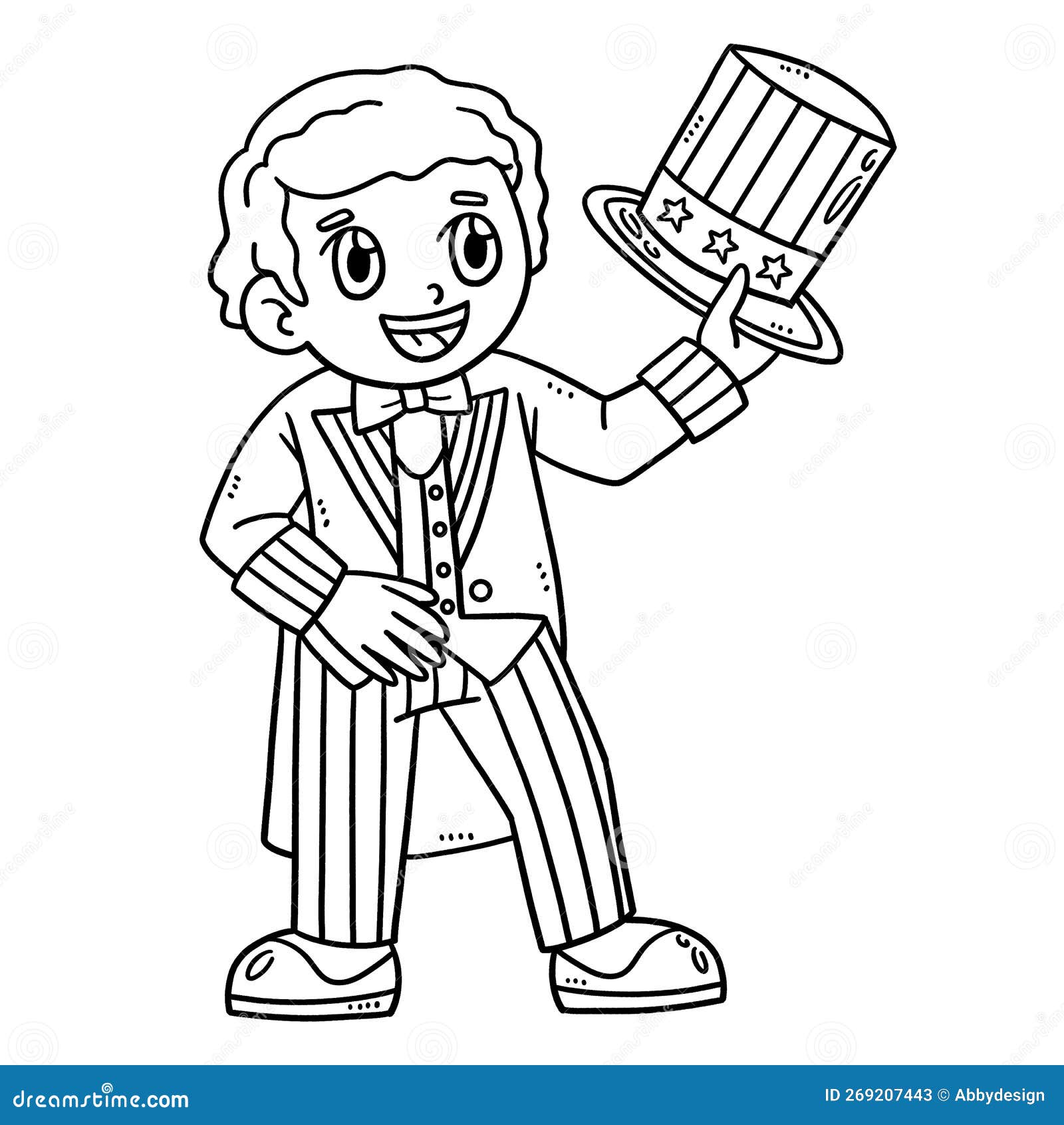 Boy wearing uncle sam outfit isolated coloring stock vector