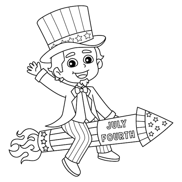 Premium vector th of july uncle sam isolated coloring page