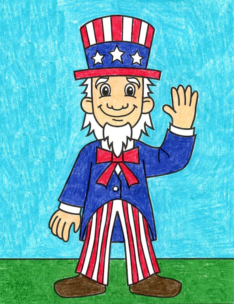 Easy how to draw uncle sam tutorial and uncle sam coloring page how to draw fireworks uncle sam kids art projects